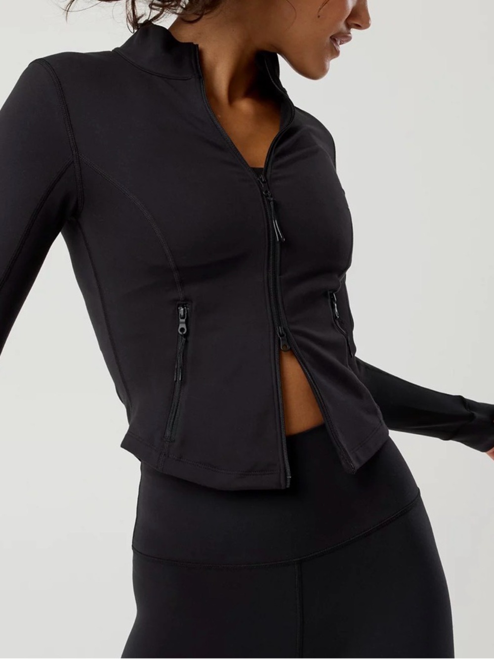 OFFLINE by Aerie ribbed full-zip activewear jacket in black